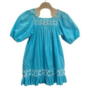 Vintage Ramona Rull Dress Embroidered Mirror Shisha Puff Sleeve Ruffle Hem L